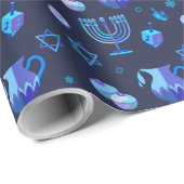 Happy Hanukkah Party Schöne blaue Dekoration Geschenkpapier (Rolleneckpunkt)