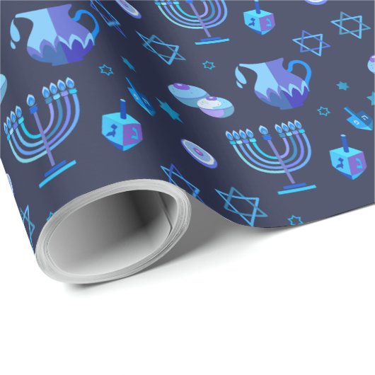 Happy Hanukkah Party Schöne blaue Dekoration Geschenkpapier (Rolleneckpunkt)