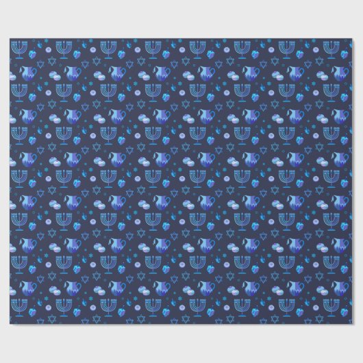 Happy Hanukkah Party Schöne blaue Dekoration Geschenkpapier (Flach)