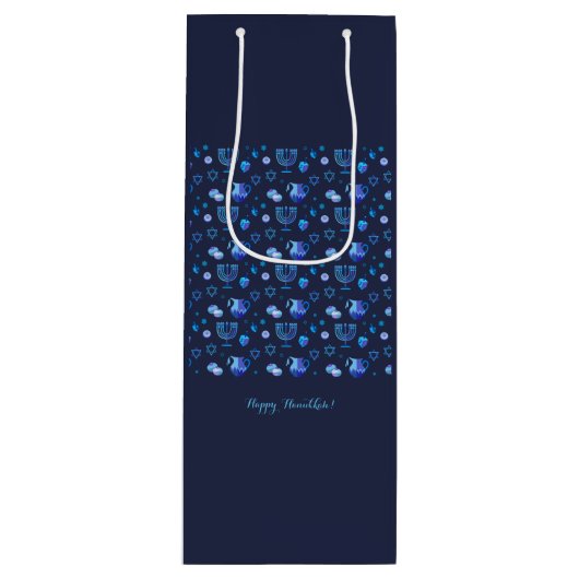 Happy Hanukkah Party Schöne blaue Dekoration Geschenktüte Für Weinflaschen (Vorderseite)