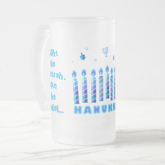 Happy Hanukkah Party Schöne blaue Dekoration Mattglas Bierglas (Vorderseite Links)