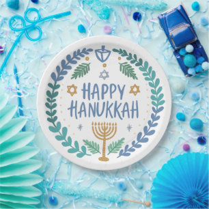 Happy Hanukkah Party Whimsical Niedlich Hand Gezei Pappteller