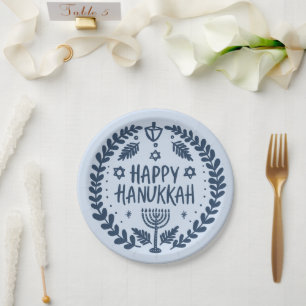 Happy Hanukkah Party Whimsical Niedlich Hand Gezei Pappteller