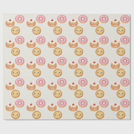 Happy Hanukkah Pattern - Cute Donuts Geschenkpapier (Flach)