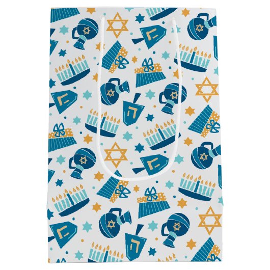 Happy Hanukkah Pattern Geschenktasche Mittlere Geschenktüte (Rückseite)