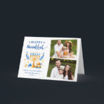 Happy Hanukkah Peace Liebe Latkes Festivals 2 Foto Feiertagskarte<br><div class="desc">Senden Sie Ihre Wünsche mit dieser Foto-Ferienkarte,  die ein Hanukkah-Script und Watercolor-jüdische Feiertage-Symbole enthält,  um Ihre Begrüßungsbotschaft zu markieren.</div>
