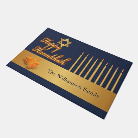 Happy Hanukkah Personalisiert Door Mat Fußmatte (Schrägansicht)