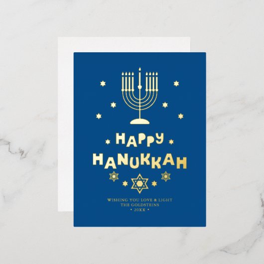 "Happy Hanukkah" personalisiert Folien Feiertagspostkarte (Vorderseite/Rückseite)