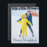 Happy Hanukkah Photo Chic Modern Magnet Card<br><div class="desc">Modern customizable Jewish full photo vertical Hanukkah magnet card with a winter photograph of your child or family with blue script overlay. Add your favorite Chanukah picture and customize your own Happy Hanukkah magnets of love and light.</div>