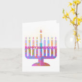 Happy Hanukkah Pink Menorah Foto Karte (Gelbe Blume)