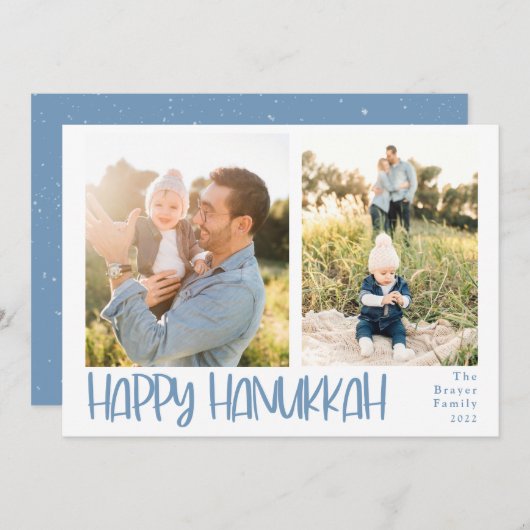 Happy Hanukkah Playful 2 Foto Feiertagskarte (Vorne/Hinten)