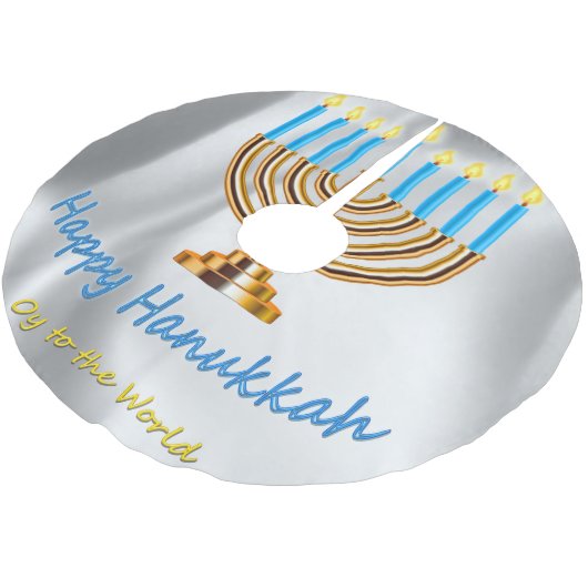 Happy Hanukkah Polyester Weihnachtsbaumdecke (Schrägansicht)