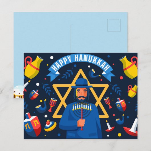 Happy Hanukkah Postkarte (Vorne/Hinten)