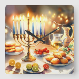 Happy Hanukkah Quadratische Wanduhr