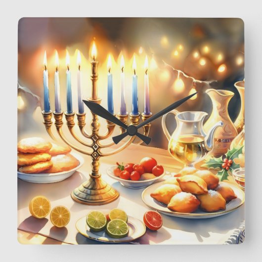Happy Hanukkah Quadratische Wanduhr (Vorderseite)