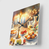 Happy Hanukkah Quadratische Wanduhr (Winkel)