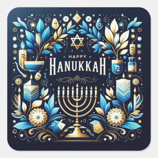 Happy Hanukkah Quadratischer Aufkleber (Vorderseite)