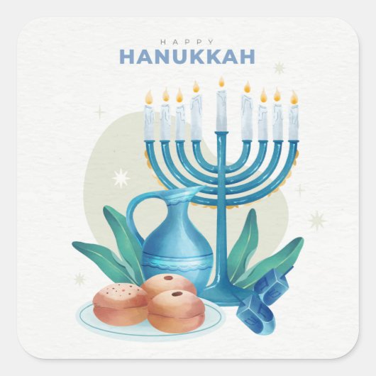 Happy Hanukkah Quadratischer Aufkleber (Vorderseite)