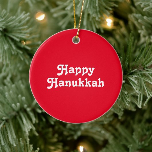 "Happy Hanukkah" Rot-Weiß-Feier Keramik Ornament (Baum)