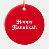 "Happy Hanukkah" Rot-Weiß-Feier Keramik Ornament (Hinten)