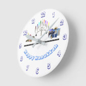 Happy Hanukkah Runde Wanduhr (Winkel)