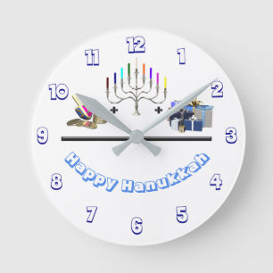 Happy Hanukkah Runde Wanduhr