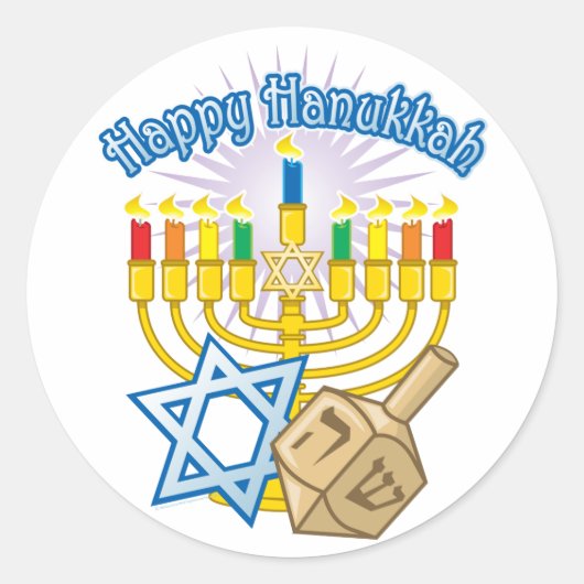 Happy Hanukkah Runder Aufkleber (Vorderseite)