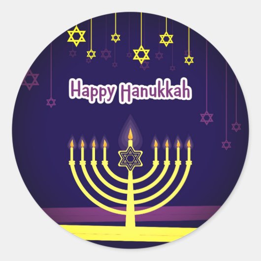 Happy Hanukkah Runder Aufkleber (Vorderseite)