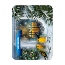 Happy Hanukkah. Schneefenster mit Menorah