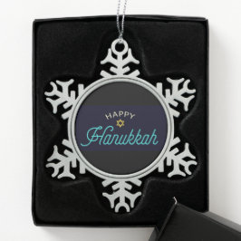 Happy Hanukkah Schneeflocken Zinn-Ornament