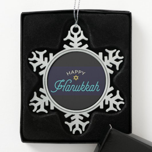Happy Hanukkah Schneeflocken Zinn-Ornament (Box)