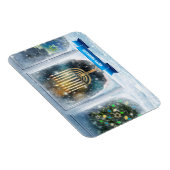 Happy Hanukkah. Schneeszene mit Menorah Magnet (Rechte Seite)