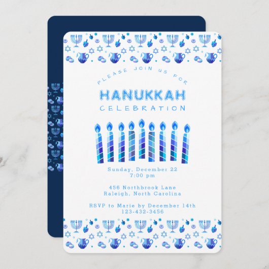Happy Hanukkah Schöner jüdischer Urlaub Einladung (Vorne/Hinten)