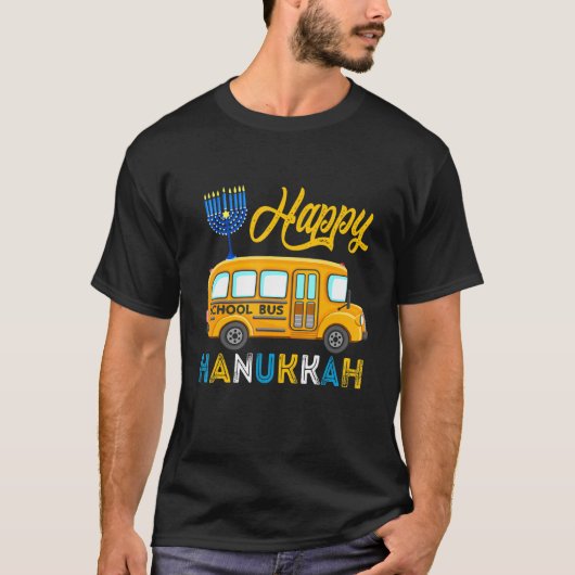 Happy Hanukkah School Bus Carrying Jewish Menorah T-Shirt (Vorderseite)
