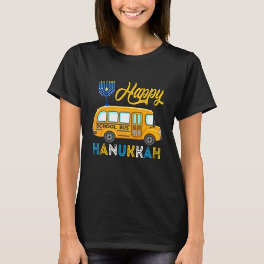Happy Hanukkah School Bus Carrying Jewish Menorah T-Shirt (Vorderseite)