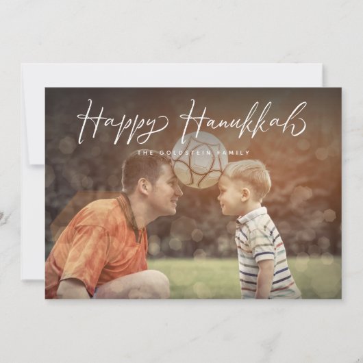 Happy Hanukkah Script Foto Holiday Ankündigung (Vorderseite)