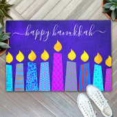 Happy Hanukkah Script Modern Boho Candles auf Blue Fußmatte
