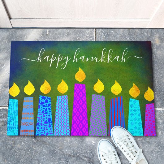 Happy Hanukkah Script Modern Boho Candles auf Gree Fußmatte