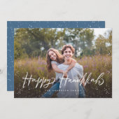 Happy Hanukkah Script Snow Foto Feiertagskarte (Vorne/Hinten)