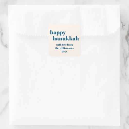 Happy Hanukkah Simple Aquamarin Blue Personalisier Quadratischer Aufkleber (Tasche)