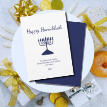 Happy Hanukkah Simple Blue Menorah