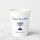 Happy Hanukkah Simple Blue Menorah Pappbecher (Rückseite)
