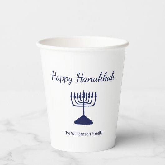 Happy Hanukkah Simple Blue Menorah Pappbecher (Rückseite)