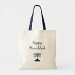 Happy Hanukkah Simple Blue Menorah Tragetasche<br><div class="desc">Happy Hanukkah Tote Tasche,  mit einer einfachen blauen Menorah und Schrift Typografie Design. Mit einer weißen,  anpassbaren Schrift können Sie Ihren eigenen Text hinzufügen. Ein festlicher Weg,  um die Ferienzeit zu genießen.</div>