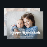 Happy Hanukkah | Simple Boho Foto Overlay Feiertagspostkarte<br><div class="desc">Dieses einfache und stilvolle Happy Hanukkah Foto Postcard verfügt über ein whimsical,  boho weißes Texteüberlagerungen mit Platz für zwei Ihrer persönlichen Fotos.</div>