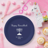 Happy Hanukkah Simple Menorah Blue Pappteller (Party)
