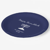 Happy Hanukkah Simple Menorah Blue Pappteller (Schrägansicht)