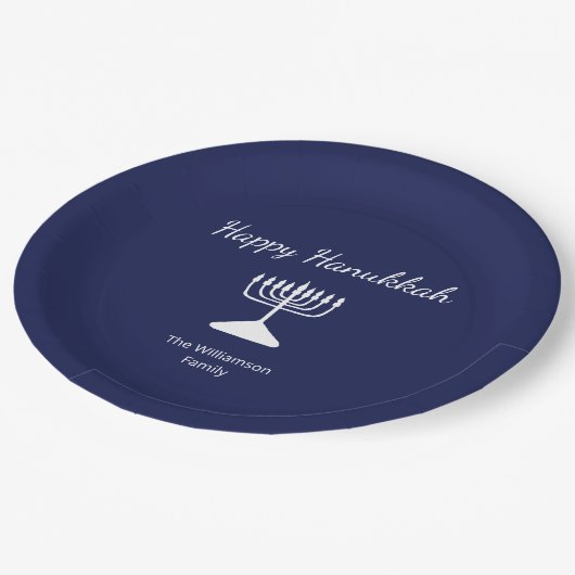 Happy Hanukkah Simple Menorah Blue Pappteller (Schrägansicht)