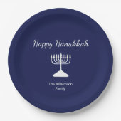 Happy Hanukkah Simple Menorah Blue Pappteller (Vorderseite)