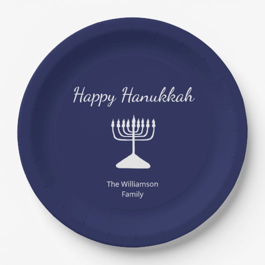 Happy Hanukkah Simple Menorah Blue Pappteller (Vorderseite)